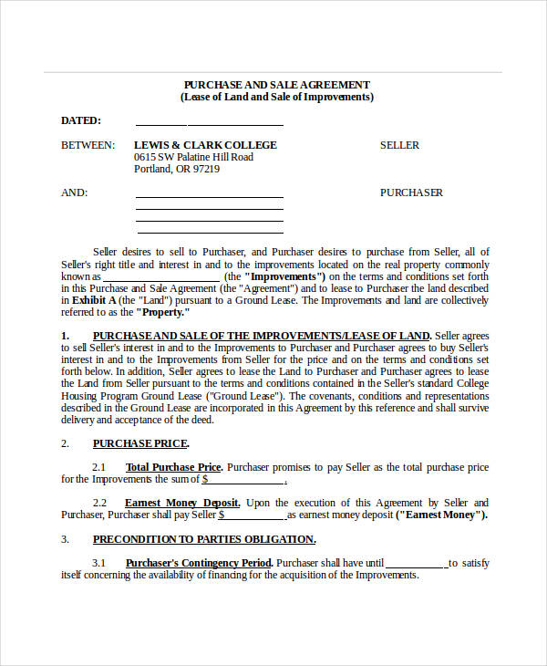 purchase sales agreement form