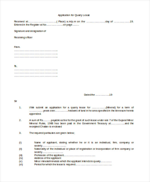quary lease application form