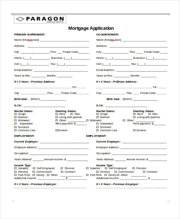 real estate mortgage application form