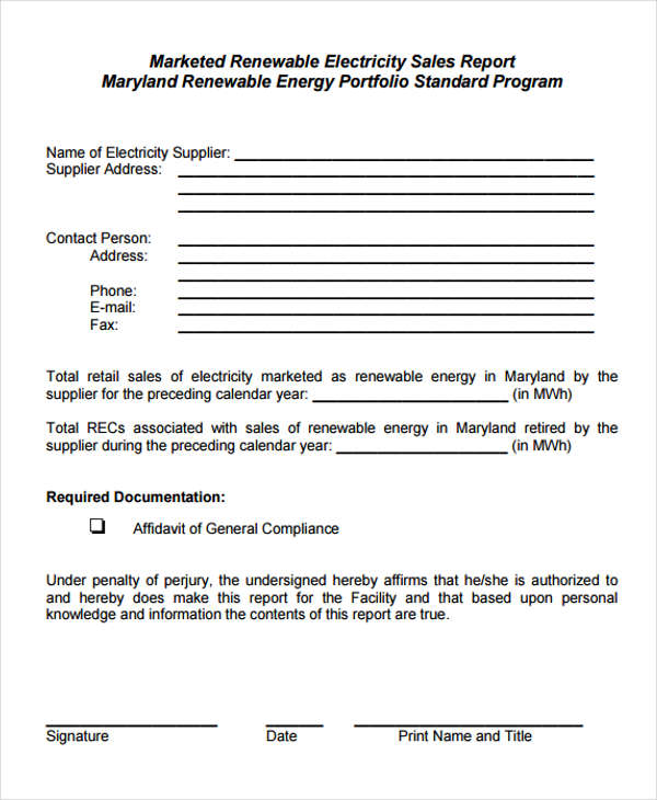 renewable electricity sales report form