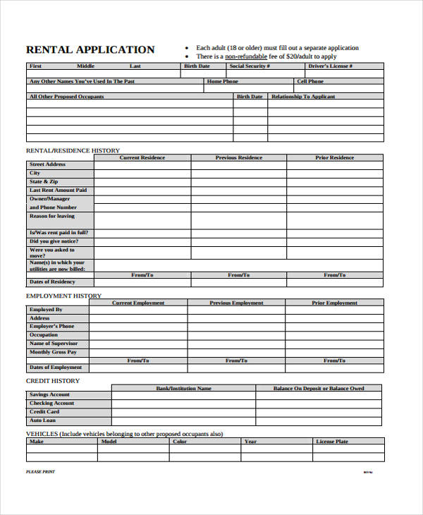 rent lease application form pdf