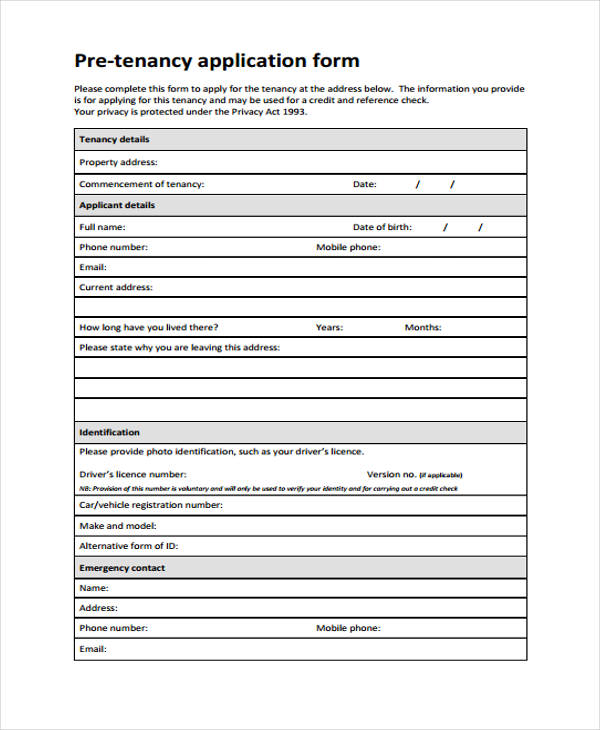rent property application form