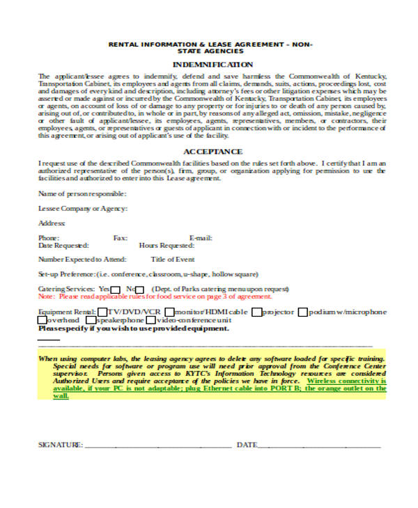 rental information lease agreement form