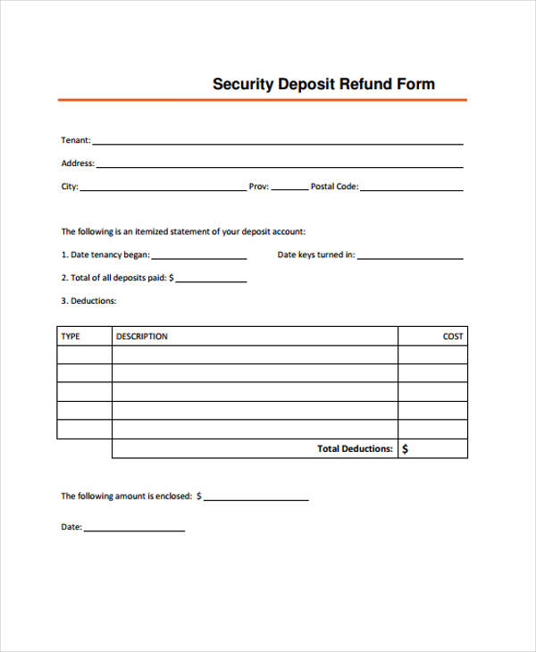rental security deposit return form
