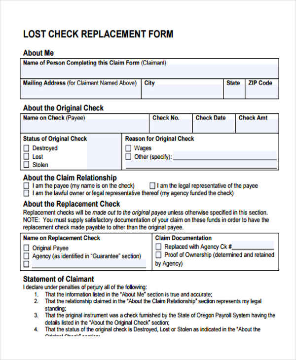 replacement of lost check form1