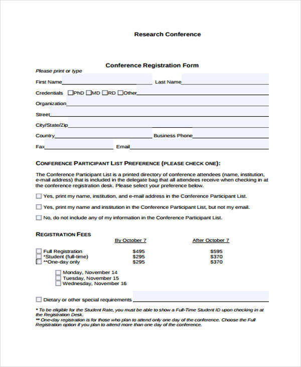 research conference registration form