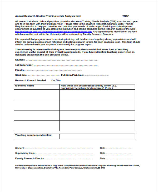 research training needs analysis form