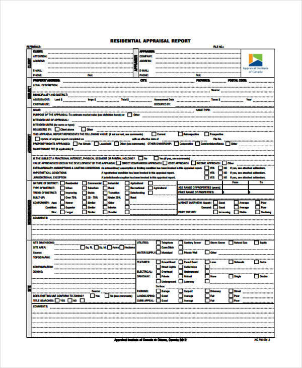 Free 7 Sample Residential Appraisal Forms In Pdf 6254