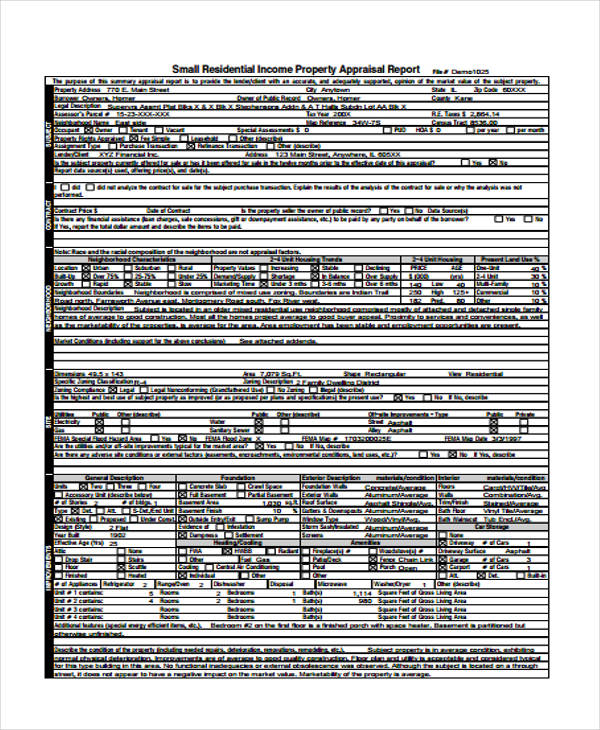 Free 7 Sample Residential Appraisal Forms In Pdf 3718