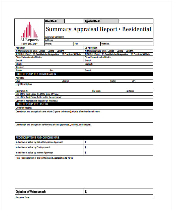 Free 7 Sample Residential Appraisal Forms In Pdf 6852