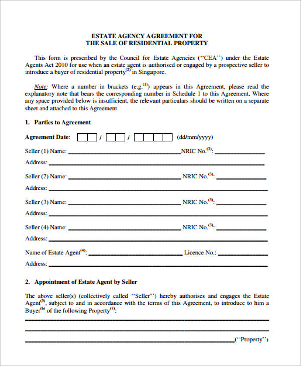 residential sales agency agreement form1