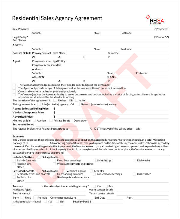 residential sales agency agreement form2