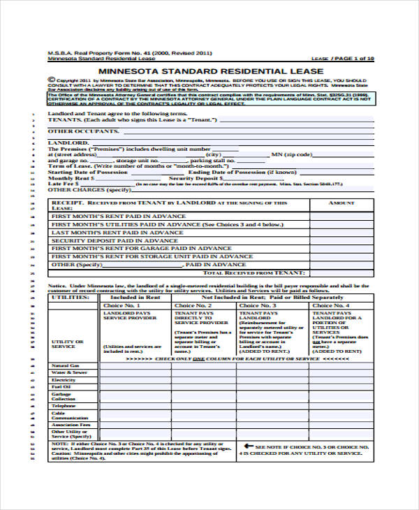 residential tenant lease application form