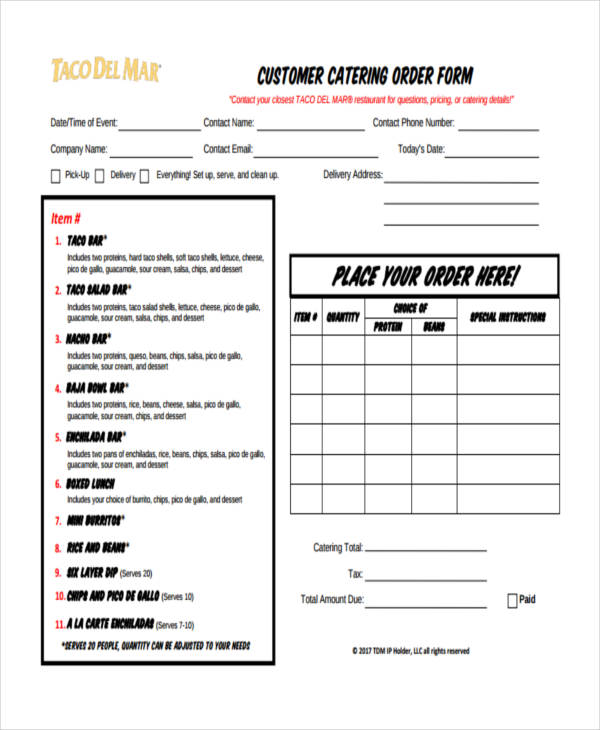 FREE 11+ Catering Order Forms in PDF | Excel | MS Word