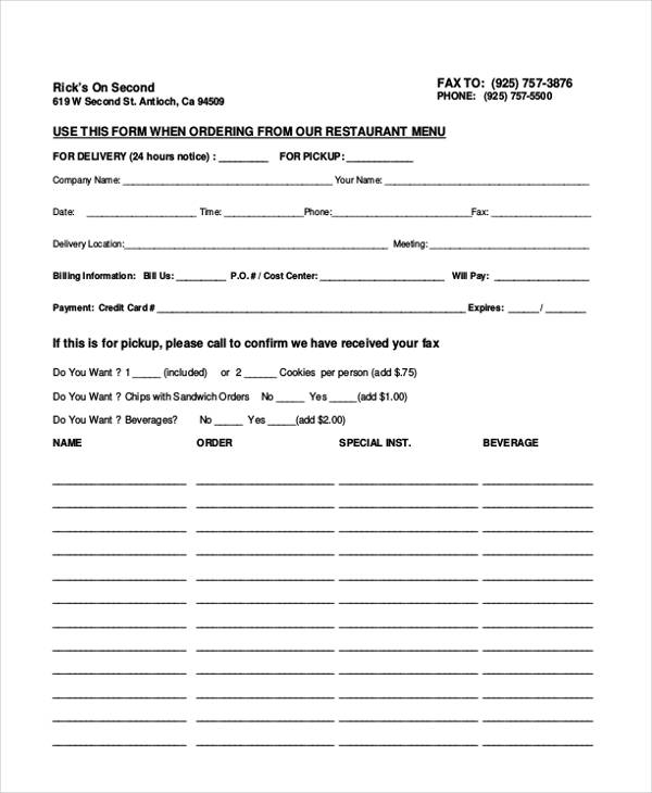 FREE 11+ Restaurant Order Forms in PDF | MS Word