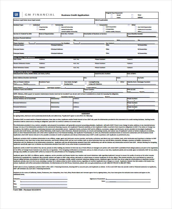retail business credit application form