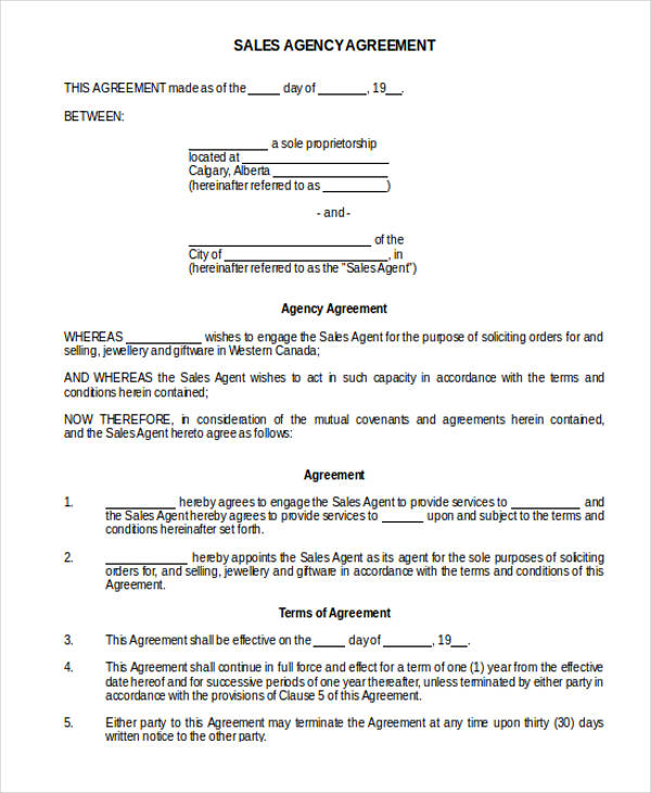 sale agency agreement form