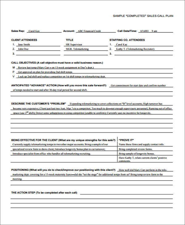 sales call planning report form1