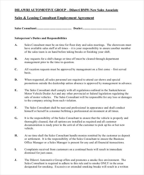 sales consultant employment agreement