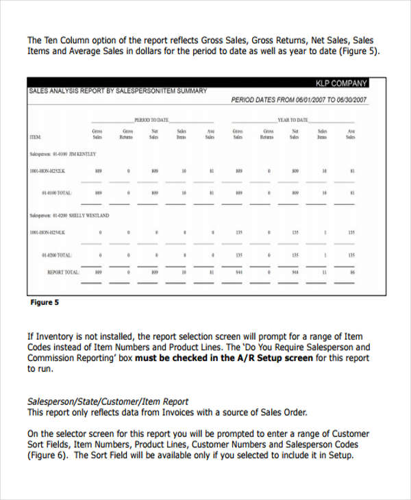 sales person analysis report form