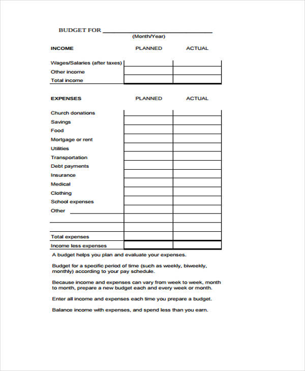 sample budget form in pdf