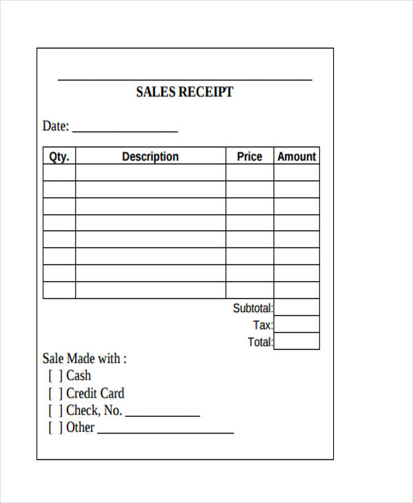 sample cash sales receipt form