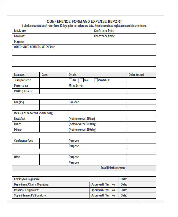 sample conference expense report form
