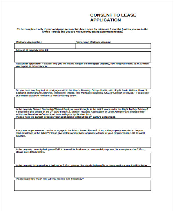 sample consent lease application form