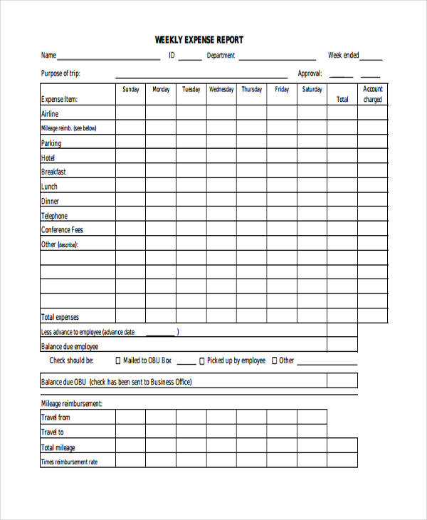 sample construction expense report form