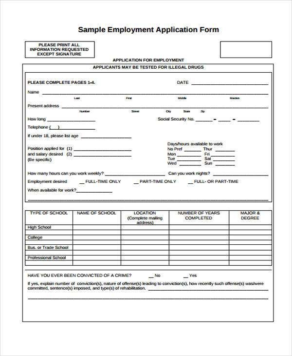 sample employment application form1