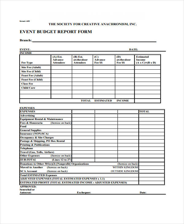 church event expense report template