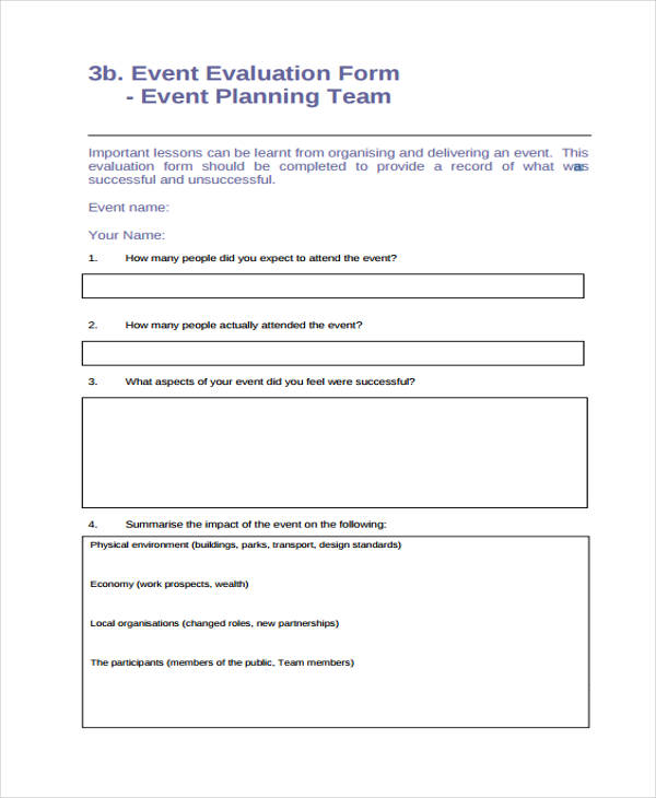 sample event planning evaluation form