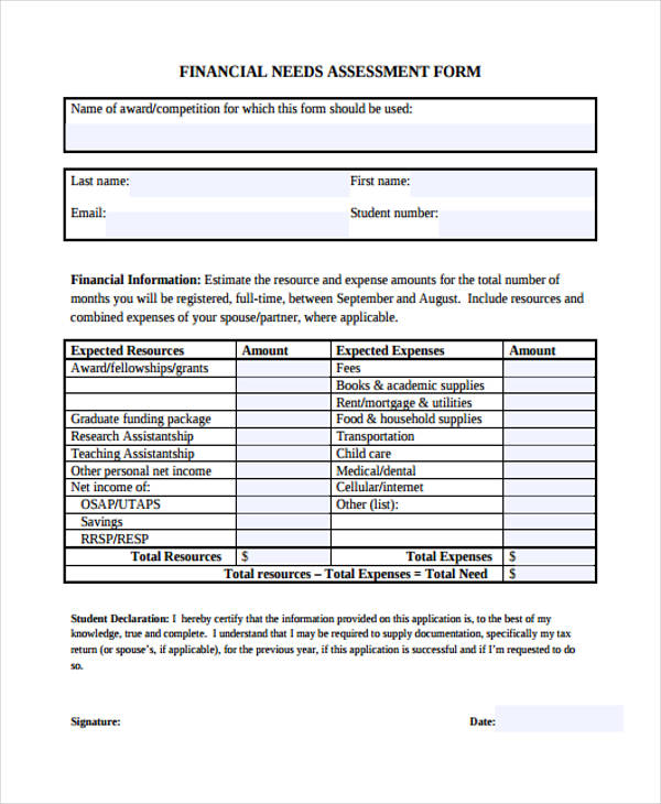 Free 31 Needs Assessment Forms In Pdf Excel Ms Word 8698