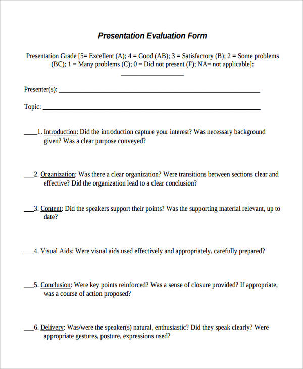 sample formal presentation evaluation