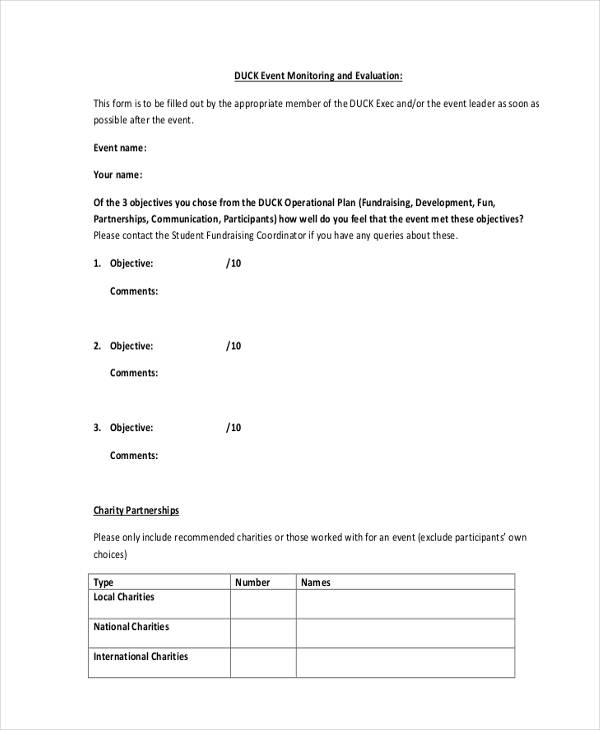 sample fundraising event evaluation form
