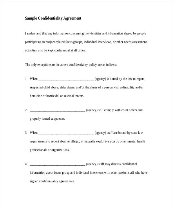 sample group confidentiality agreement form