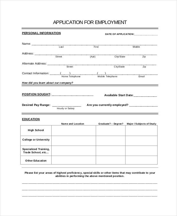 sample job interview form