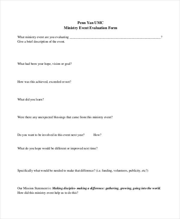sample ministry event evaluation form