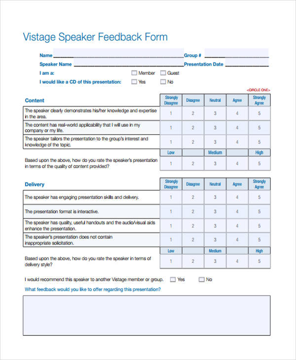 presentation evaluation form questions