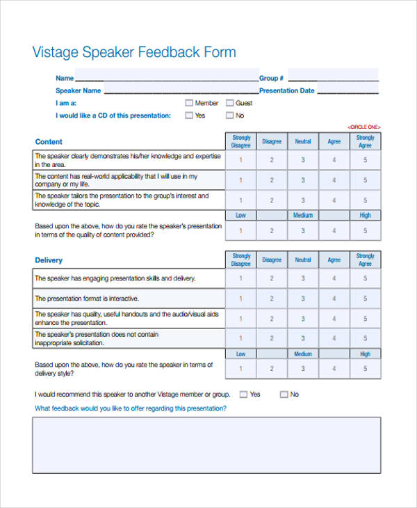 presentation feedback comments examples