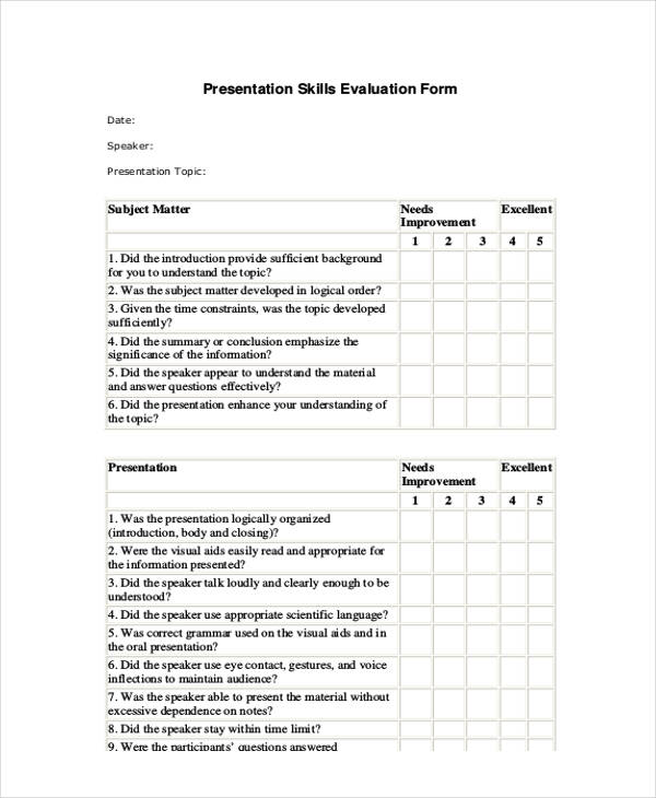 sample presentation skills feedback form