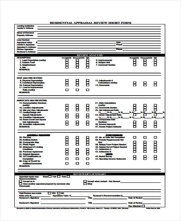 sample residential appraisal review form