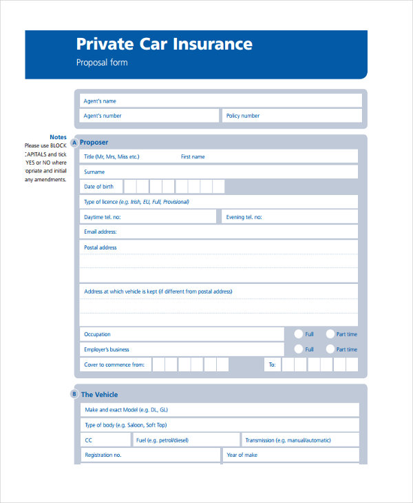 sample vehicle insurance form