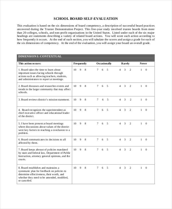 school board self evaluation form