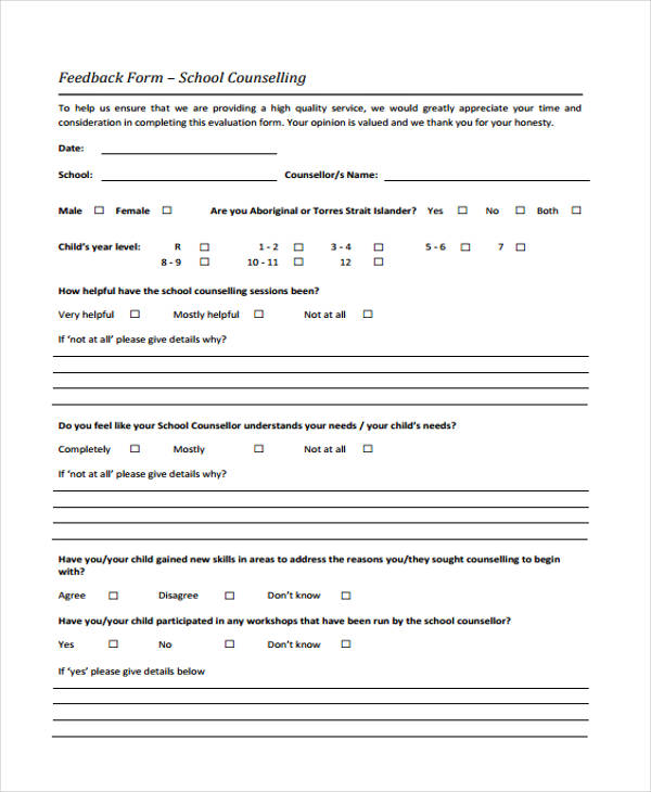 school counseling feedback form