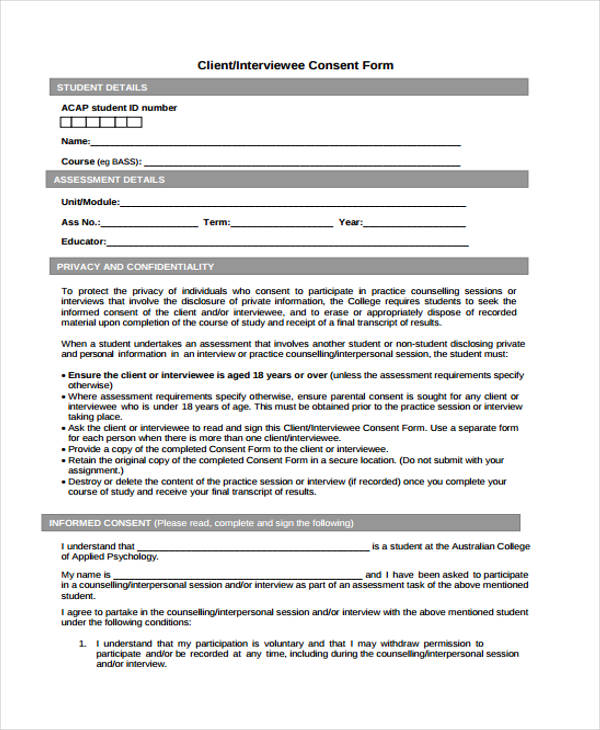 school counselling consent form
