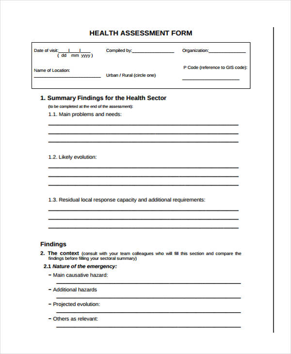 school health assessment record form