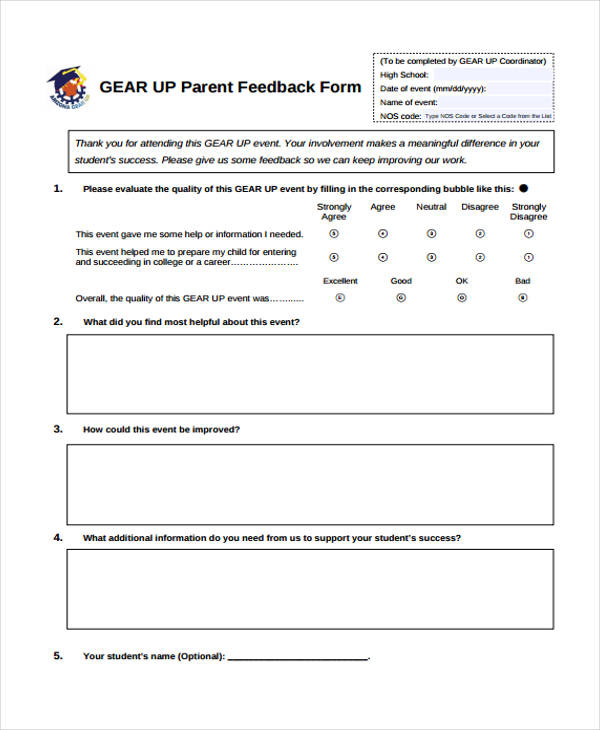 school parent event feedback form