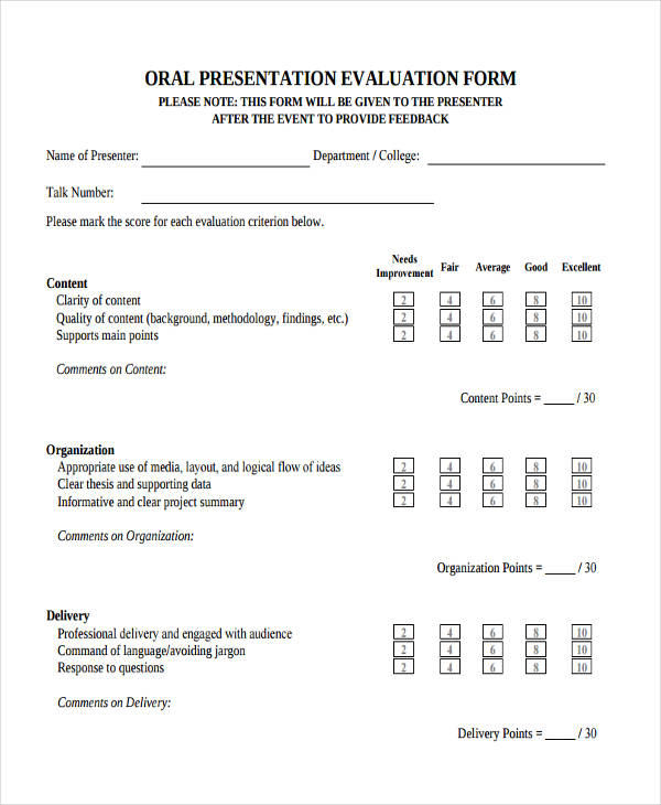 scoring oral presentation evaluation