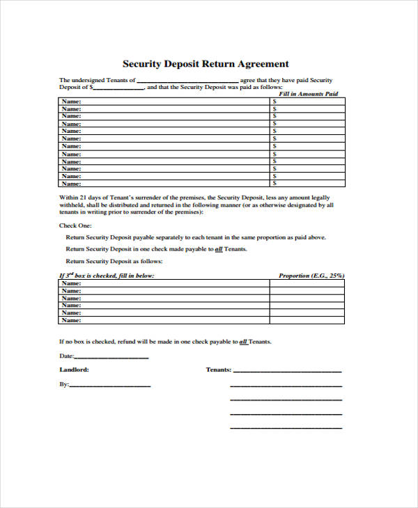 security deposit return agreement form